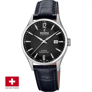FESTINA SWISS F20007/4 férfi óra fekete számlappal fekete bőrszíjjal