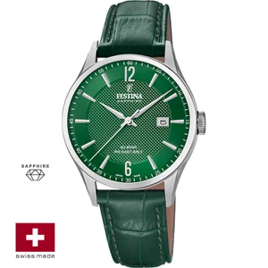 FESTINA SWISS F20007/5 férfi óra zöld számlappal zöld bőrszíjjal