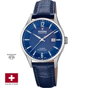 FESTINA SWISS F20007/6 férfi óra kék számlappal kék bőrszíjjal