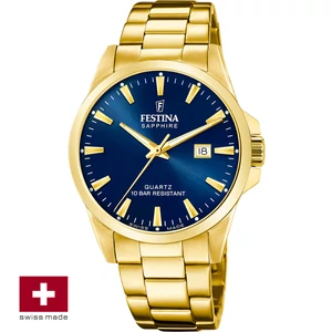 FESTINA SWISS F20044/3 férfi óra kék számlappal acél csattal (PVD)