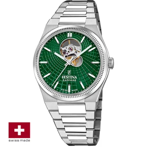 FESTINA SWISS F20053/3 férfi óra zöld számlappal acél csattal (open heart)