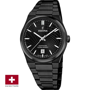 FESTINA SWISS F20080/1 férfi óra fekete számlappal acél csattal (PVD)