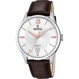 FESTINA - F20426/4 férfi óra fehér számlappal barna bőrszíjjal