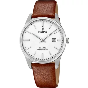 FESTINA - F20512/2 férfi óra ezüst számlappal barna bőrszíjjal