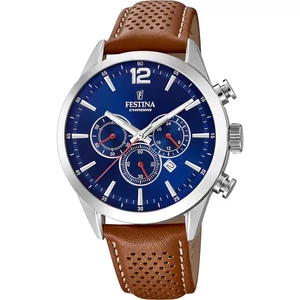 FESTINA - F20542/3 férfi óra kék számlappal barna bőrszíjjal