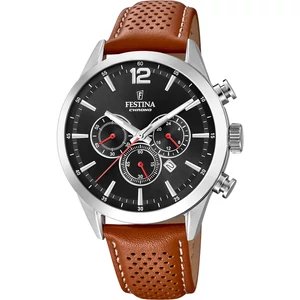 FESTINA - F20542/6 férfi óra fekete számlappal barna bőrszíjjal