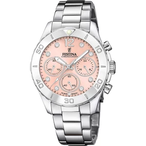 FESTINA - F20603/7 női óra rózsaszín számlappal, cirkónia kövekkel acél csattal