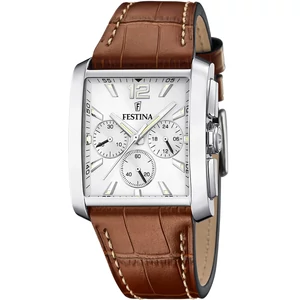 FESTINA - F20636/1 férfi óra ezüst számlappal barna bőrszíjjal