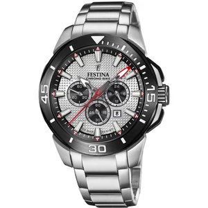 FESTINA - F20641/1 férfi óra ezüst / fekete számlappal acél csattal