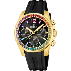 FESTINA - F20650/3 női óra fekete számlappal, cirkónia kövekkel fekete szilikon (gumi) szíjjal