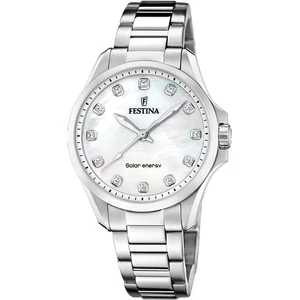 FESTINA - F20654/1 női óra gyöngyház számlappal, cirkónia kövekkel acél csattal