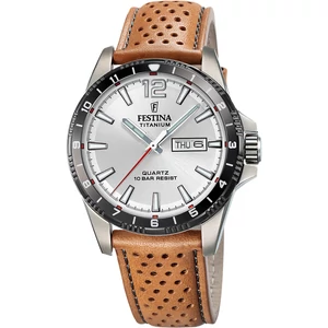 FESTINA - F20699/1 férfi óra ezüst számlappal barna bőrszíjjal