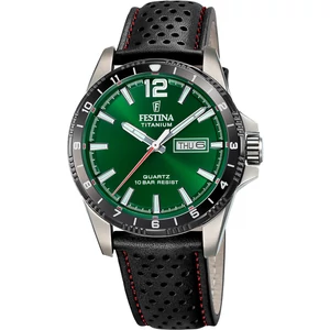 FESTINA - F20699/3 férfi óra zöld számlappal fekete bőrszíjjal