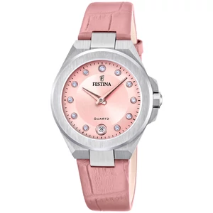 FESTINA - F20701/2 női óra rózsaszín számlappal, cirkónia kövekkel rózsaszín bőrszíjjal