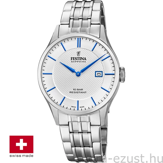 FESTINA SWISS F20005/2 férfi óra ezüst számlappal acél csattal