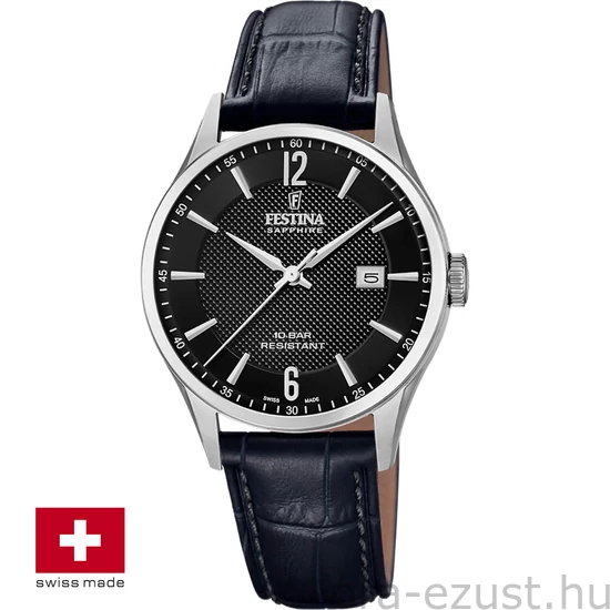 FESTINA SWISS F20007/4 férfi óra fekete számlappal fekete bőrszíjjal