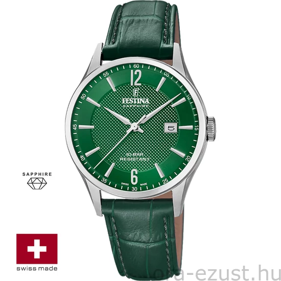 FESTINA SWISS F20007/5 férfi óra zöld számlappal zöld bőrszíjjal