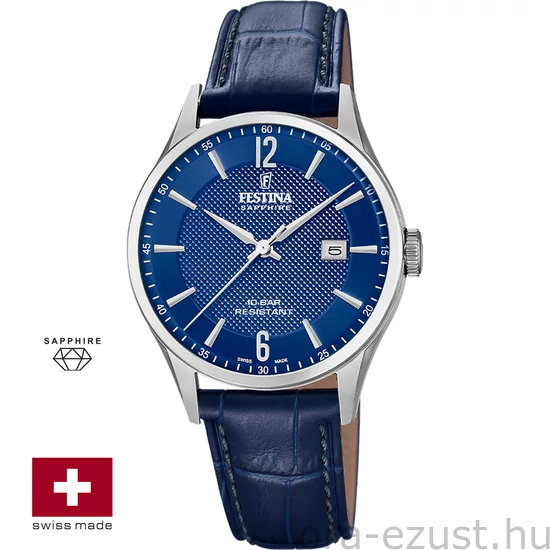 FESTINA SWISS F20007/6 férfi óra kék számlappal kék bőrszíjjal