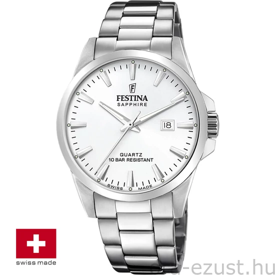 FESTINA SWISS F20024/2 férfi óra ezüst számlappal acél csattal