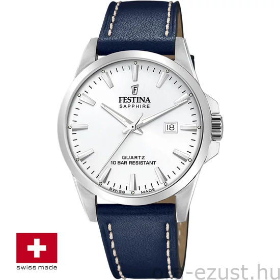 FESTINA SWISS F20025/2 férfi óra ezüst számlappal kék bőrszíjjal