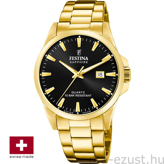 FESTINA SWISS F20044/6 férfi óra fekete számlappal acél csattal (PVD)