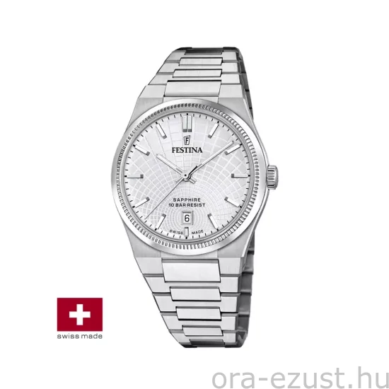 FESTINA SWISS F20051/1 férfi óra ezüst számlappal acél csattal