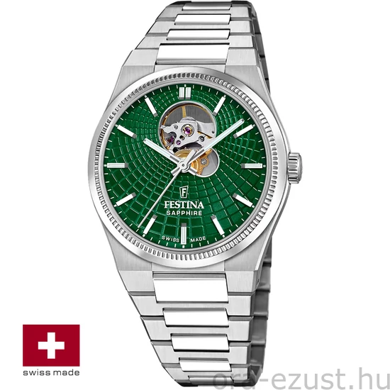 FESTINA SWISS F20053/3 férfi óra zöld számlappal acél csattal (open heart)