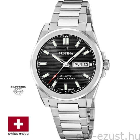 FESTINA SWISS F20073/5 férfi óra fekete számlappal acél csattal