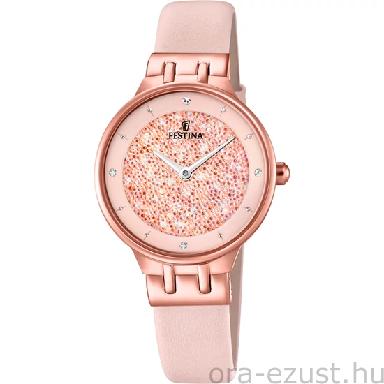 FESTINA - F20406/2 női óra rózsaszín számlappal Swarovski kövekkel bőrszíjjal (PVD)