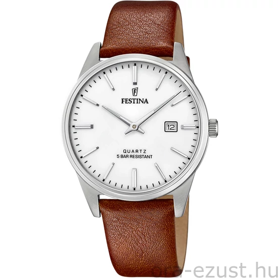 FESTINA - F20512/2 férfi óra ezüst számlappal barna bőrszíjjal