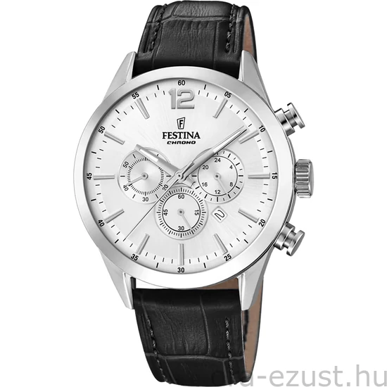 FESTINA - F20542/1 férfi óra ezüst számlappal fekete bőrszíjjal