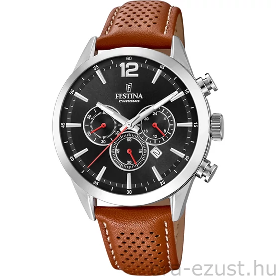 FESTINA - F20542/6 férfi óra fekete számlappal barna bőrszíjjal