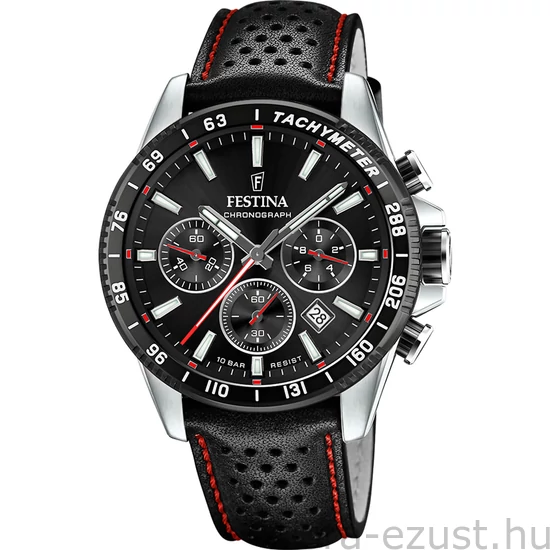 FESTINA - F20561/4 férfi óra fekete / piros számlappal fekete bőrszíjjal