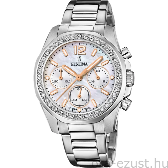 FESTINA - F20606/1 női óra gyöngyház számlappal, cirkónia kövekkel acél csattal