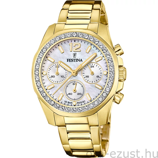 FESTINA - F20609/1 női óra gyöngyház számlappal, cirkónia kövekkel acél csattal (PVD)