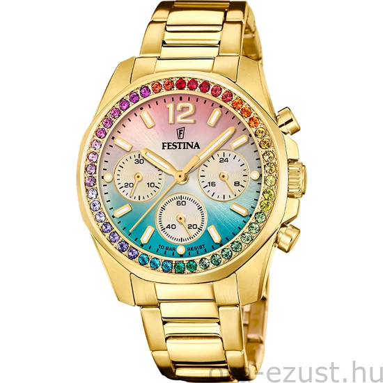 FESTINA - F20609/5 női óra rainbow számlappal, cirkónia kövekkel acél csattal (PVD)