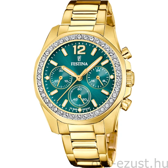 FESTINA - F20609/6 női óra zöld számlappal, cirkónia kövekkel acél csattal (PVD)
