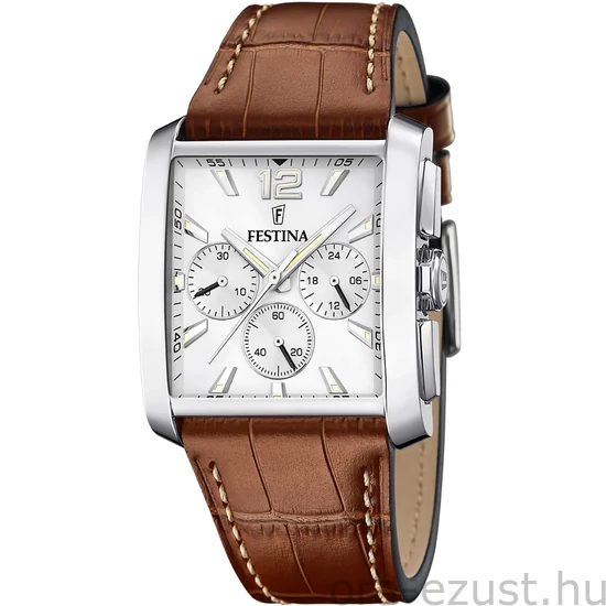 FESTINA - F20636/1 férfi óra ezüst számlappal barna bőrszíjjal