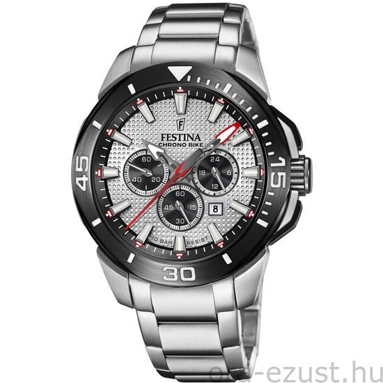 FESTINA - F20641/1 férfi óra ezüst / fekete számlappal acél csattal