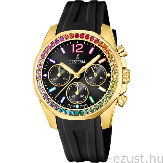 FESTINA - F20650/3 női óra fekete számlappal, cirkónia kövekkel fekete szilikon (gumi) szíjjal