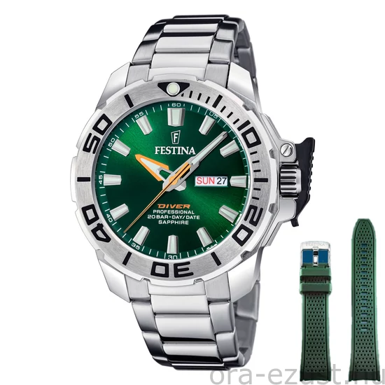 FESTINA - F20665/2 férfi óra zöld számlappal acél csattal