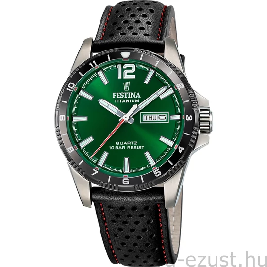 FESTINA - F20699/3 férfi óra zöld számlappal fekete bőrszíjjal