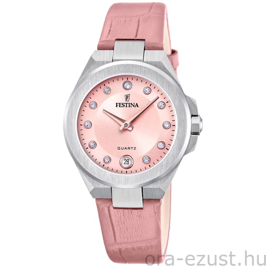 FESTINA - F20701/2 női óra rózsaszín számlappal, cirkónia kövekkel rózsaszín bőrszíjjal