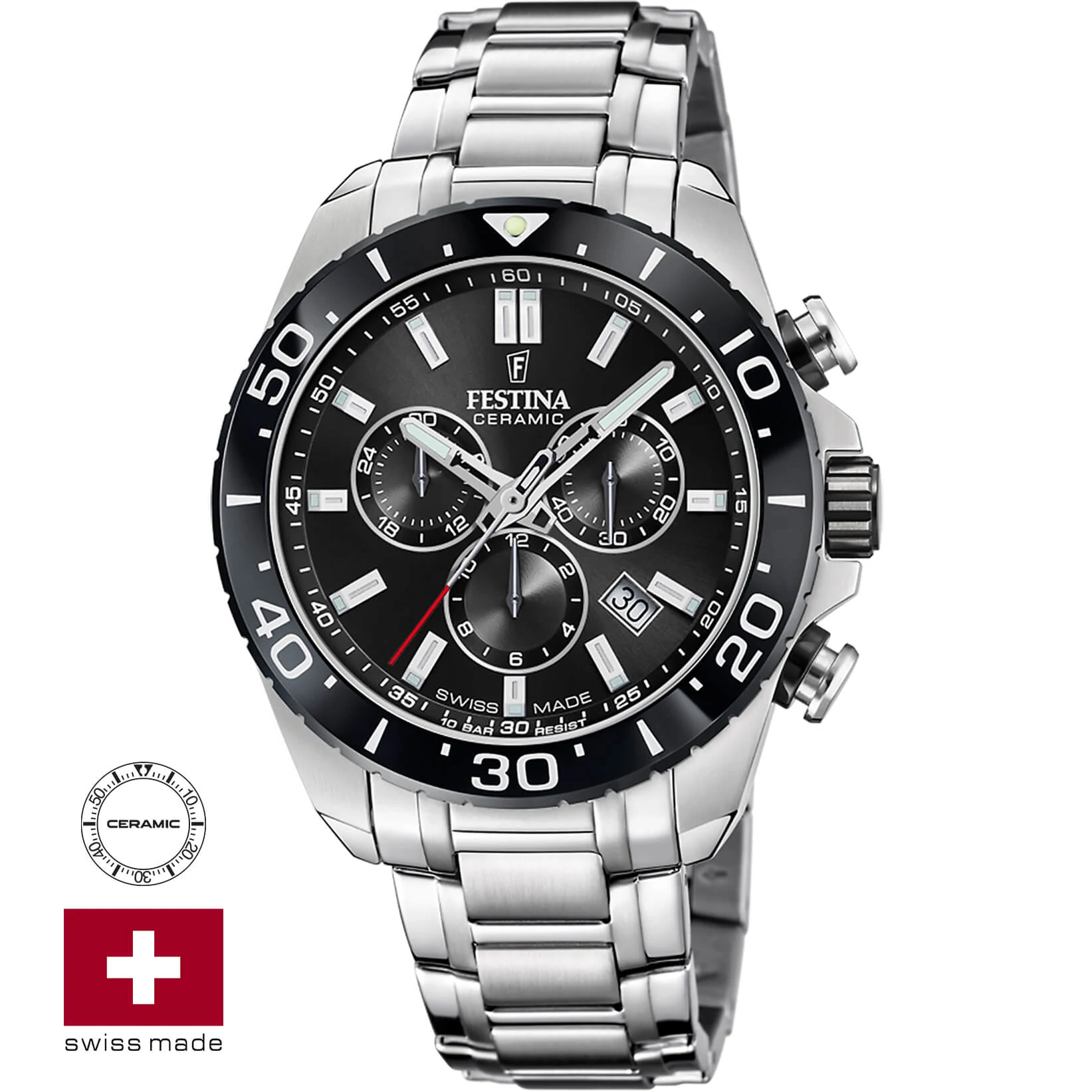FESTINA SWISS F20042/4 férfi óra fekete számlappal acél csattal
