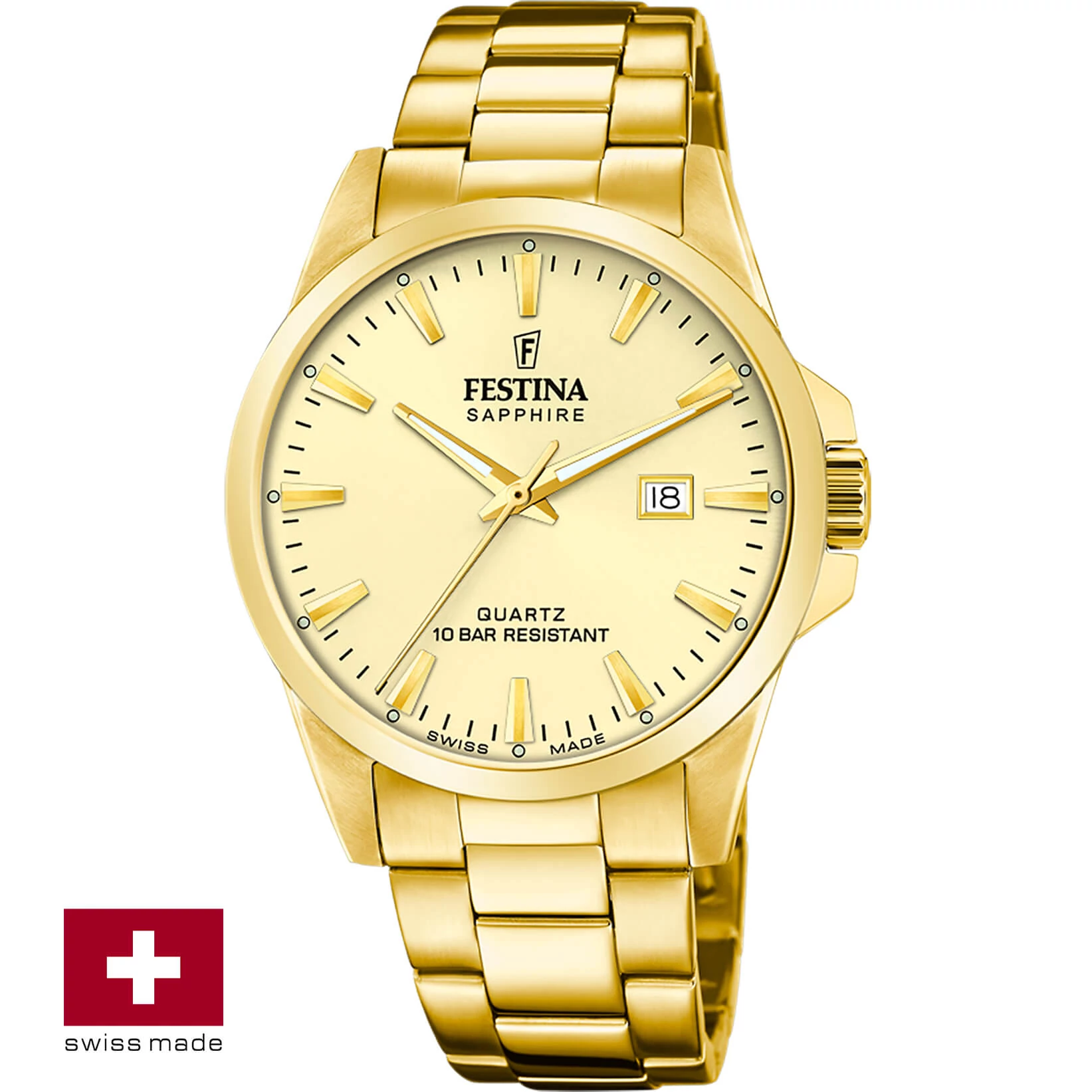 FESTINA SWISS F20044/4 férfi óra arany számlappal acél csattal (PVD