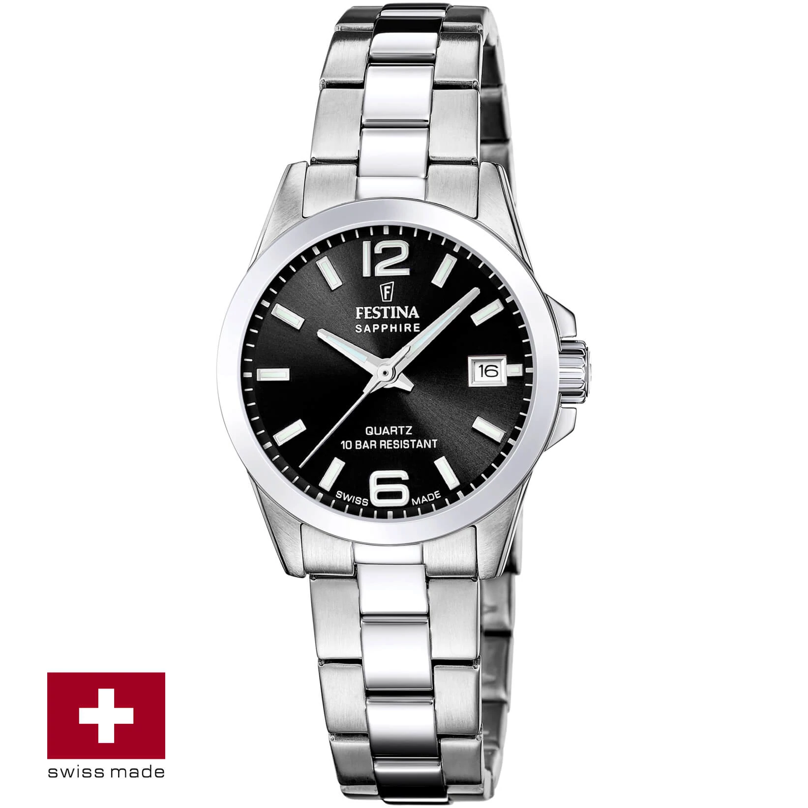 FESTINA SWISS F20049/6 női óra fekete számlappal acél csattal