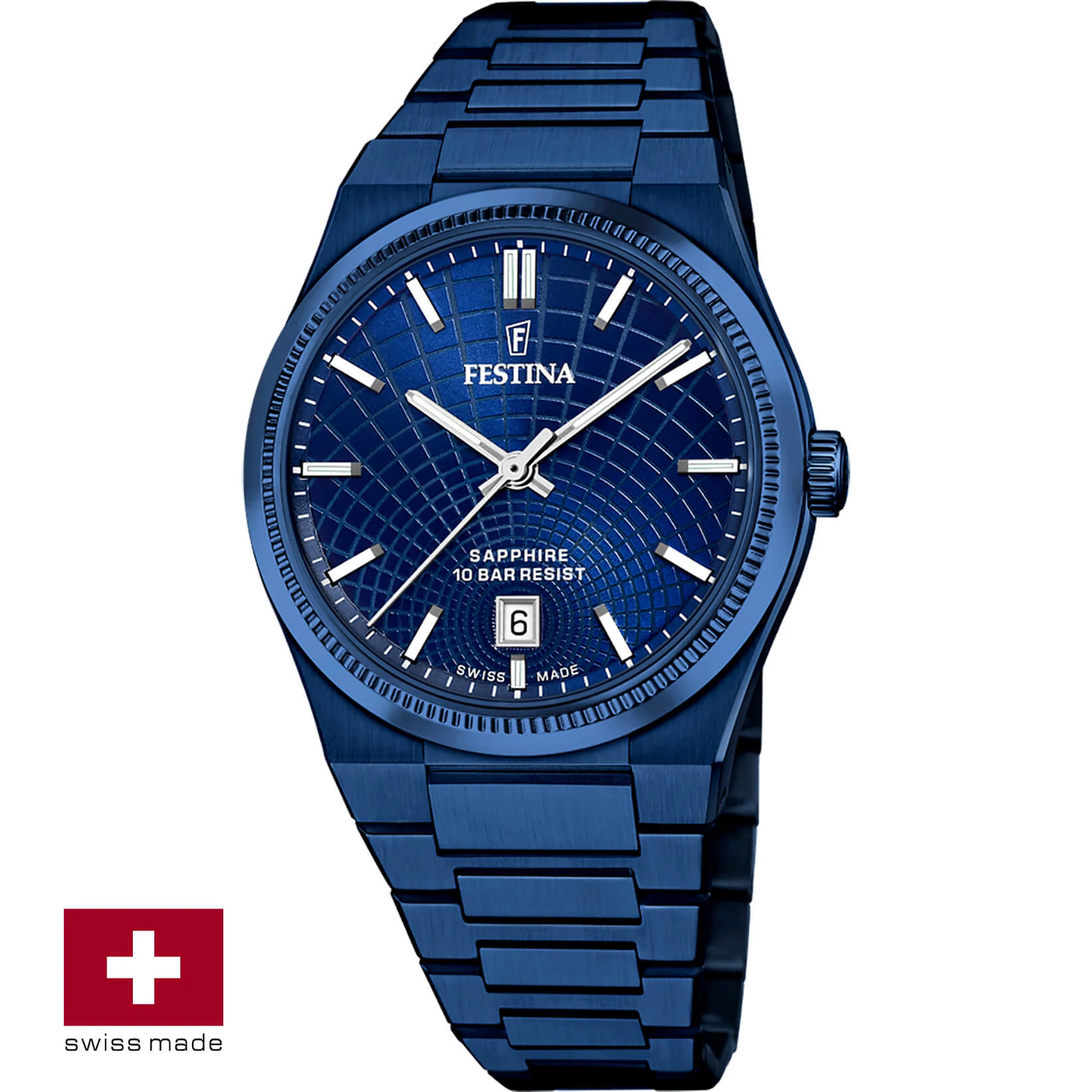 FESTINA SWISS F20078/1 férfi óra kék számlappal acél csattal (PVD)