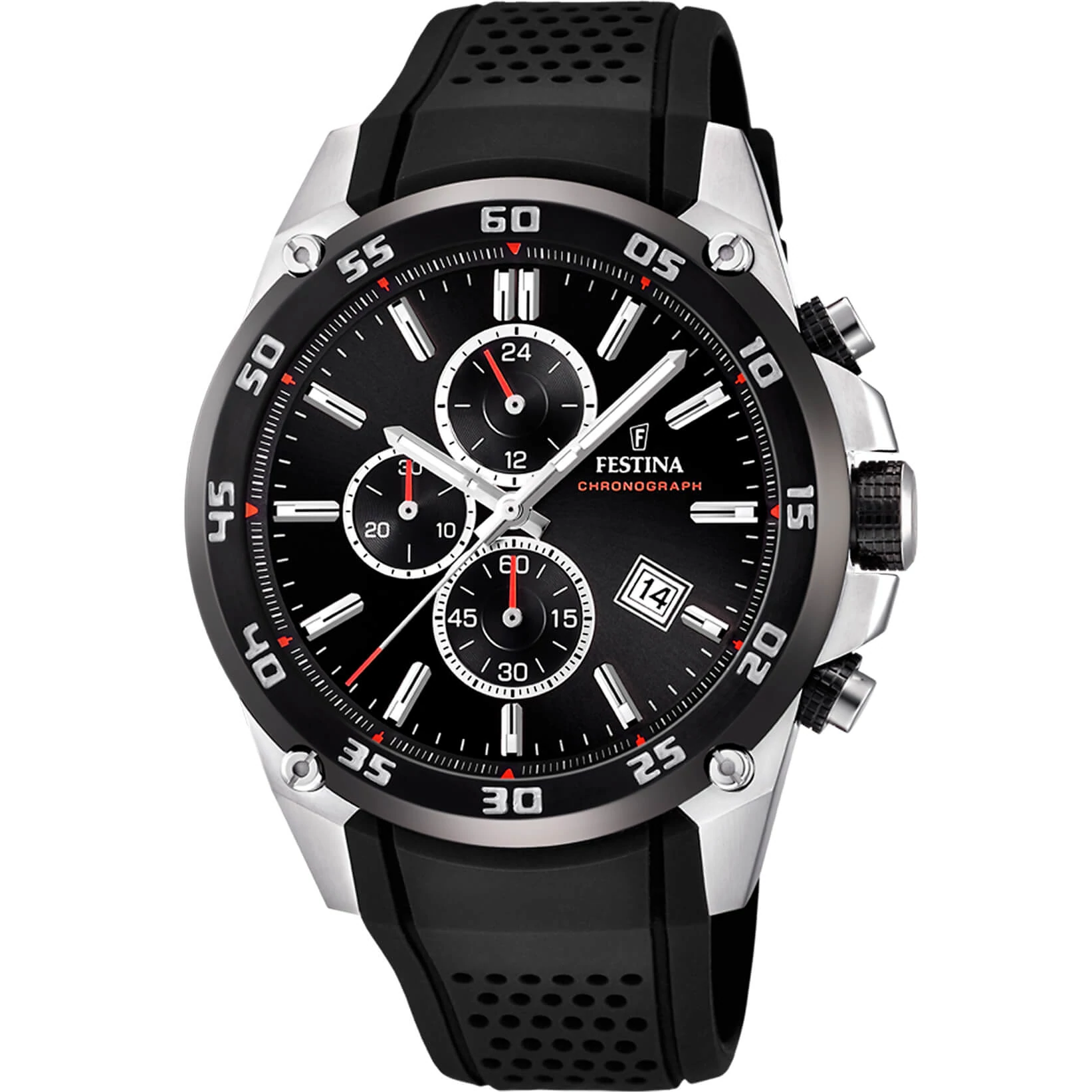 FESTINA - F20330/5 férfi óra fekete / piros számlappal fekete szilikon (gumi) szíjjal