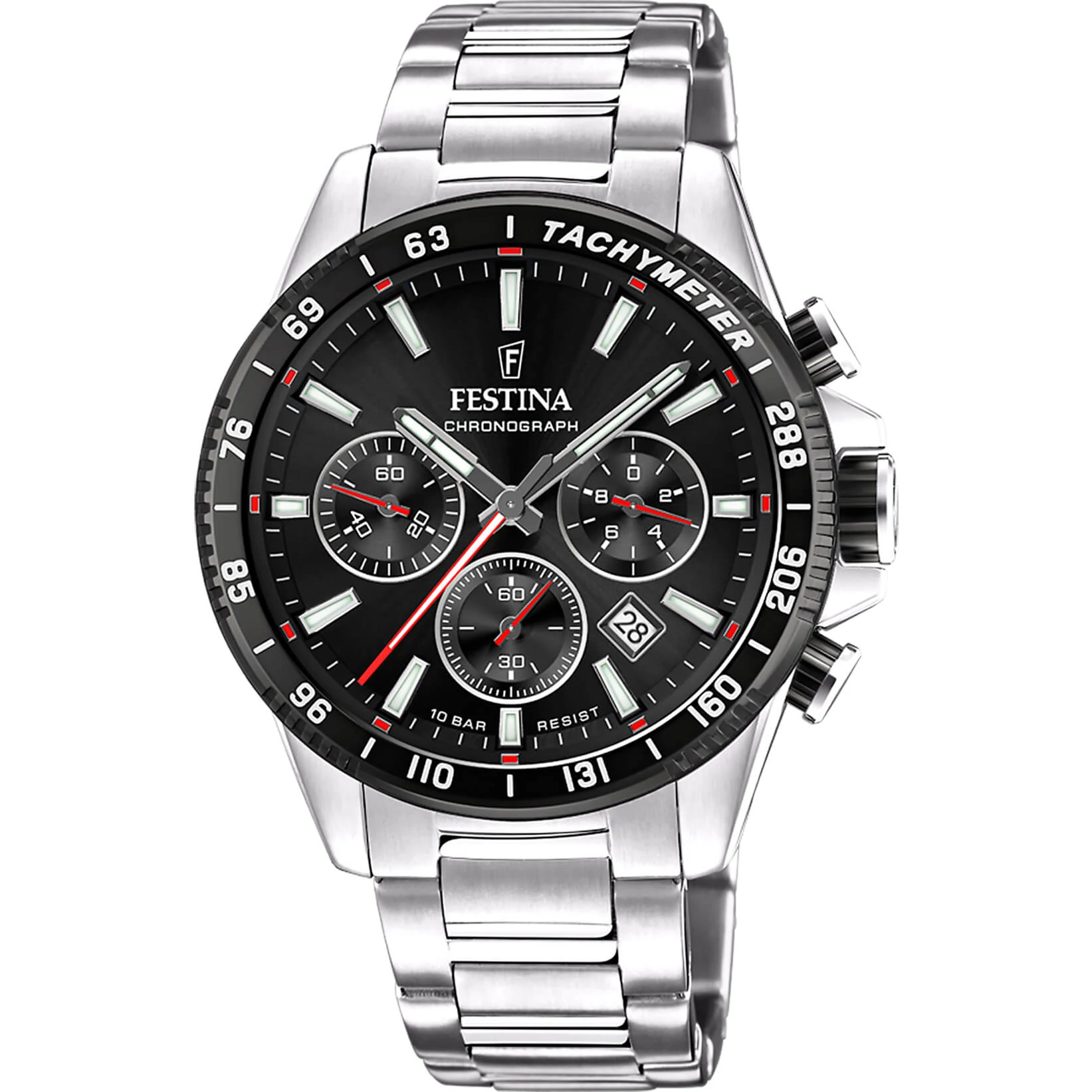 FESTINA - F20560/6 férfi óra fekete / piros számlappal acél csattal