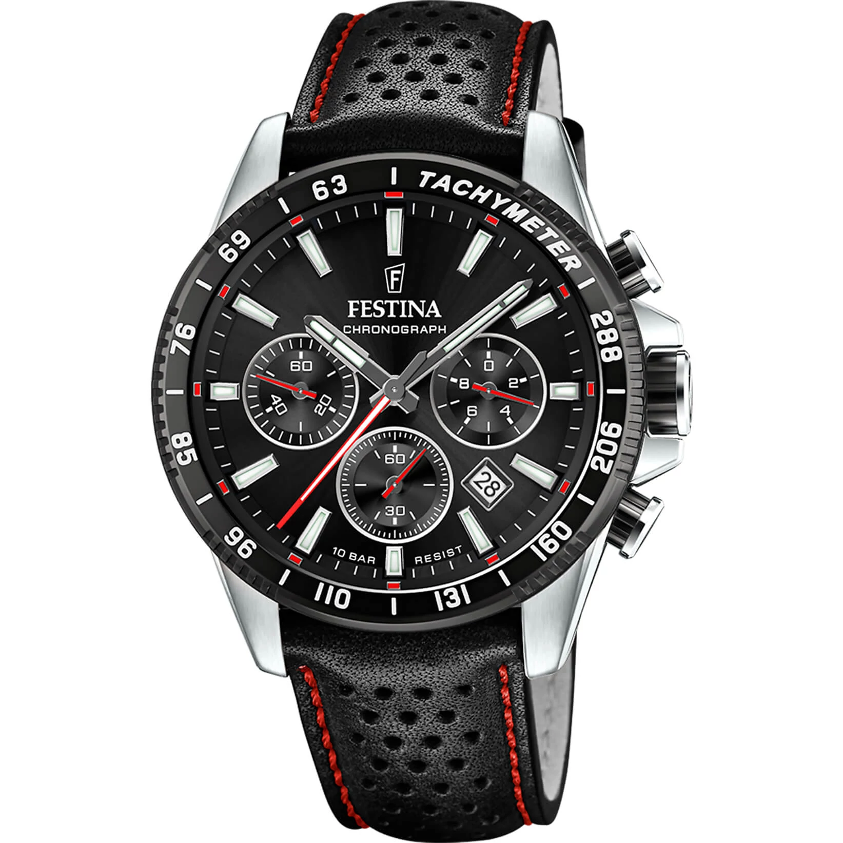 FESTINA - F20561/4 férfi óra fekete / piros számlappal fekete bőrszíjjal
